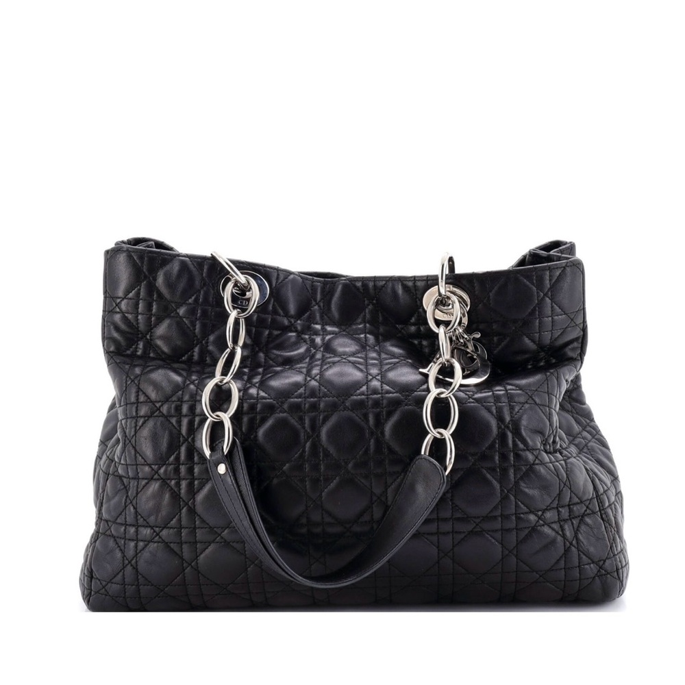 Dior Black Quilted Shoulder Bag with Silver Chain Handles